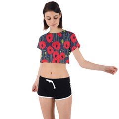 Background Poppies Flowers Seamless Ornamental Tie Back Short Sleeve Crop Tee by Ravend