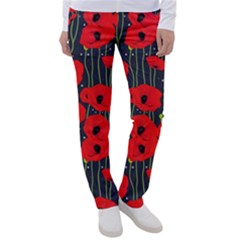 Background Poppies Flowers Seamless Ornamental Women s Casual Pants by Ravend