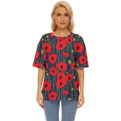 Background Poppies Flowers Seamless Ornamental Oversized Basic Tee by Ravend