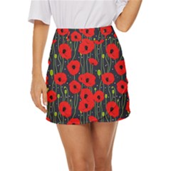 Background Poppies Flowers Seamless Ornamental Mini Front Wrap Skirt by Ravend