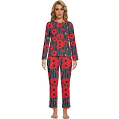 Background Poppies Flowers Seamless Ornamental Womens  Long Sleeve Lightweight Pajamas Set