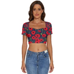 Background Poppies Flowers Seamless Ornamental Short Sleeve Square Neckline Crop Top  by Ravend