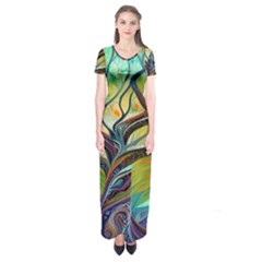 Tree Magical Colorful Abstract Metaphysical Short Sleeve Maxi Dress by Ravend