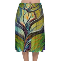 Tree Magical Colorful Abstract Metaphysical Velvet Flared Midi Skirt by Ravend