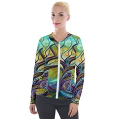 Tree Magical Colorful Abstract Metaphysical Velvet Zip Up Jacket by Ravend