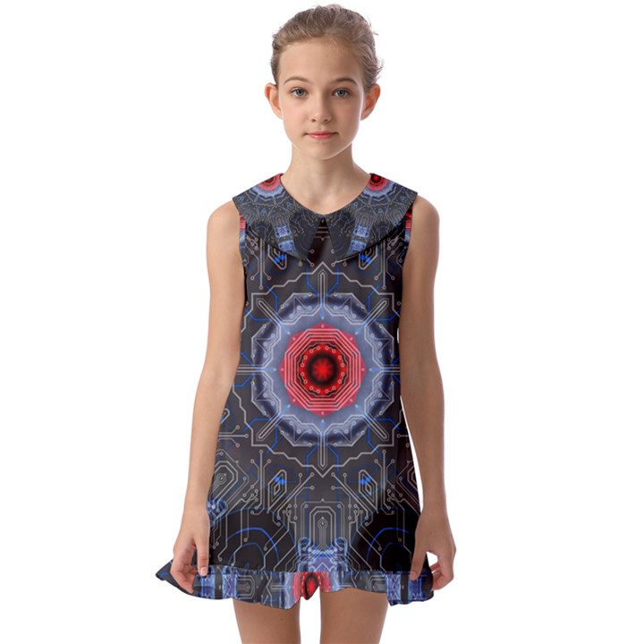 Art Robots Artificial Intelligence Technology Kids  Pilgrim Collar Ruffle Hem Dress