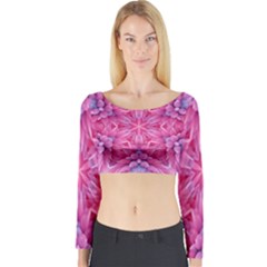 Art Rosette Pattern Background Floral Pattern Long Sleeve Crop Top by Ravend