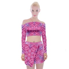 Art Rosette Pattern Background Floral Pattern Off Shoulder Top With Mini Skirt Set by Ravend