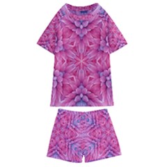 Art Rosette Pattern Background Floral Pattern Kids  Swim Tee And Shorts Set