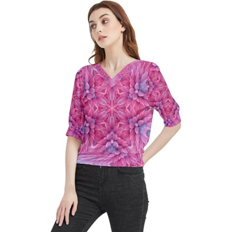 Art Rosette Pattern Background Floral Pattern Quarter Sleeve Blouse by Ravend