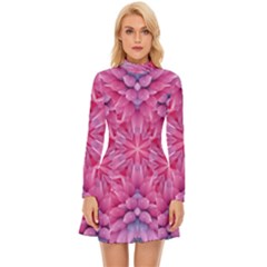 Art Rosette Pattern Background Floral Pattern Long Sleeve Velour Longline Dress by Ravend