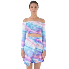 Polygons Bokeh Geometric Art Geometric Background Off Shoulder Top With Skirt Set by Ravend