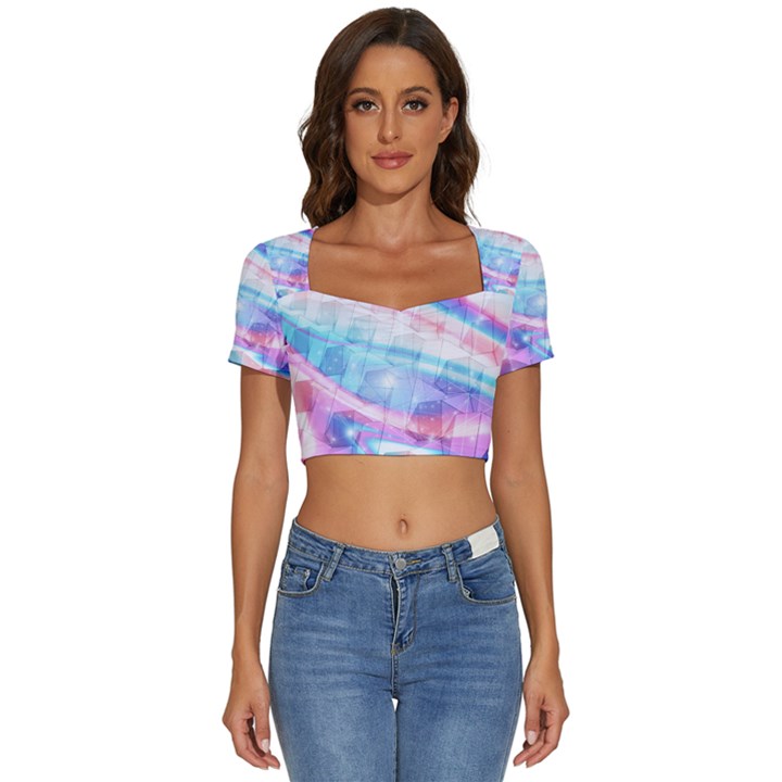 Polygons Bokeh Geometric Art Geometric Background Short Sleeve Square Neckline Crop Top 