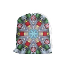 Geometric Symmetrical Symmetry Data Futuristic Drawstring Pouch (large) by Ravend