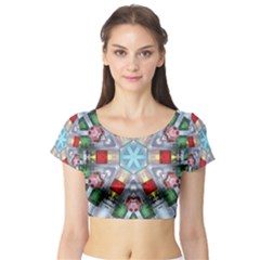 Geometric Symmetrical Symmetry Data Futuristic Short Sleeve Crop Top by Ravend