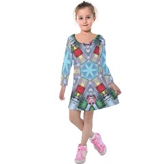 Geometric Symmetrical Symmetry Data Futuristic Kids  Long Sleeve Velvet Dress by Ravend