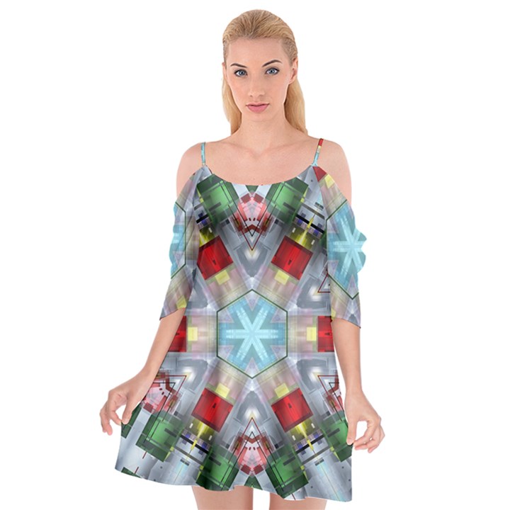 Geometric Symmetrical Symmetry Data Futuristic Cutout Spaghetti Strap Chiffon Dress