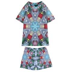 Geometric Symmetrical Symmetry Data Futuristic Kids  Swim Tee And Shorts Set