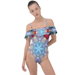 Geometric Symmetrical Symmetry Data Futuristic Frill Detail One Piece Swimsuit by Ravend