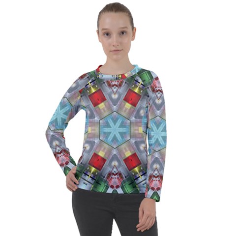 Geometric Symmetrical Symmetry Data Futuristic Women s Long Sleeve Raglan Tee by Ravend