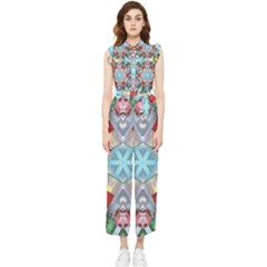 Geometric Symmetrical Symmetry Data Futuristic Women s Frill Top Chiffon Jumpsuit by Ravend