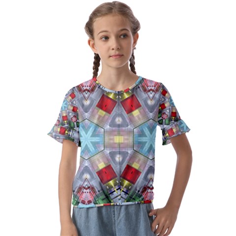 Geometric Symmetrical Symmetry Data Futuristic Kids  Cuff Sleeve Scrunch Bottom Tee by Ravend