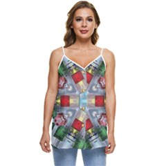 Geometric Symmetrical Symmetry Data Futuristic Casual Spaghetti Strap Chiffon Top by Ravend