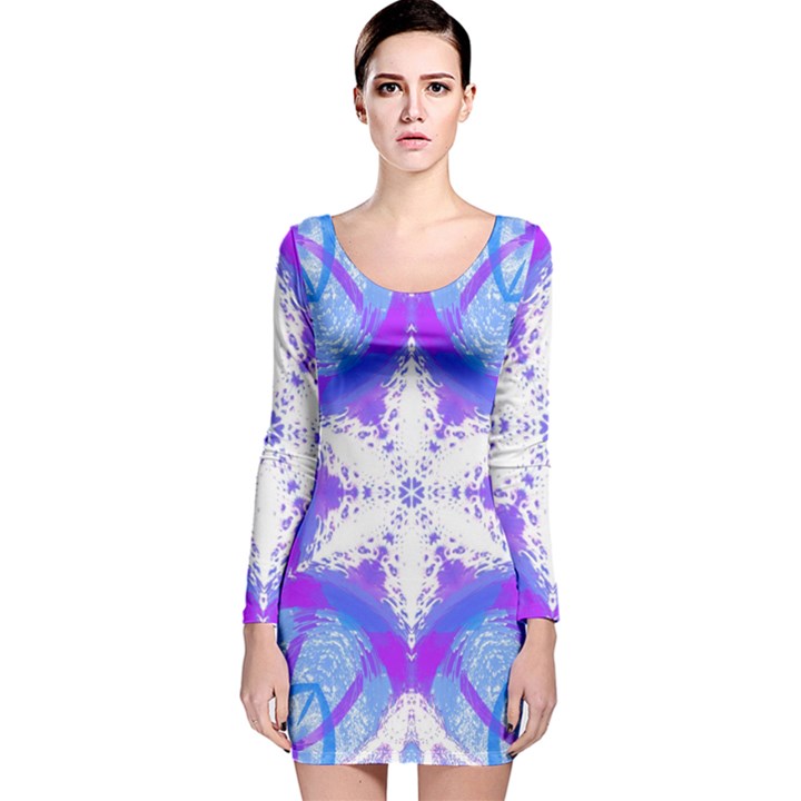 Snowflake Kaleidoscope Template Background Long Sleeve Velvet Bodycon Dress