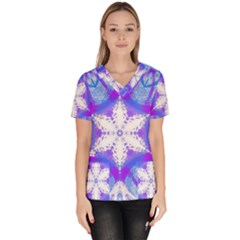 Snowflake Kaleidoscope Template Background Women s V-neck Scrub Top by Ravend