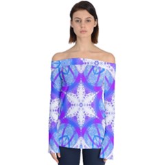 Snowflake Kaleidoscope Template Background Off Shoulder Long Sleeve Top by Ravend