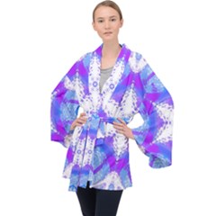 Snowflake Kaleidoscope Template Background Long Sleeve Velvet Kimono  by Ravend