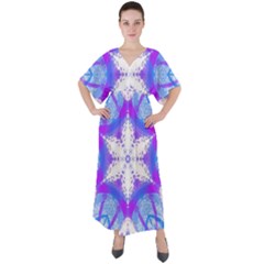 Snowflake Kaleidoscope Template Background V-neck Boho Style Maxi Dress by Ravend