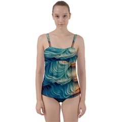 Art Pattern Artis Hands Illustration Twist Front Tankini Set by Ravend