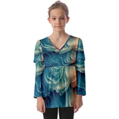 Art Pattern Artis Hands Illustration Kids  V Neck Casual Top