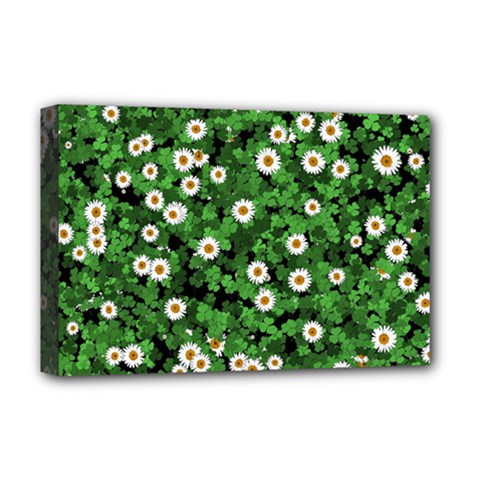 Daisies Clovers Lawn Digital Drawing Background Deluxe Canvas 18  X 12  (stretched) by Ravend