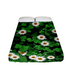 Daisies Clovers Lawn Digital Drawing Background Fitted Sheet (full/ Double Size) by Ravend