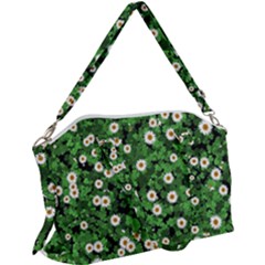 Daisies Clovers Lawn Digital Drawing Background Canvas Crossbody Bag by Ravend