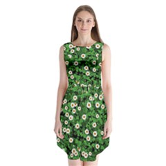 Daisies Clovers Lawn Digital Drawing Background Sleeveless Chiffon Dress   by Ravend