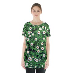 Daisies Clovers Lawn Digital Drawing Background Skirt Hem Sports Top by Ravend