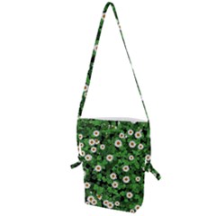 Daisies Clovers Lawn Digital Drawing Background Folding Shoulder Bag by Ravend