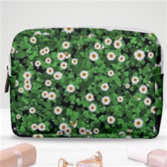 Daisies Clovers Lawn Digital Drawing Background Make Up Pouch (medium) by Ravend