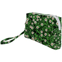 Daisies Clovers Lawn Digital Drawing Background Wristlet Pouch Bag (small) by Ravend