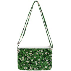 Daisies Clovers Lawn Digital Drawing Background Double Gusset Crossbody Bag by Ravend