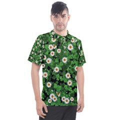 Daisies Clovers Lawn Digital Drawing Background Men s Polo Tee by Ravend