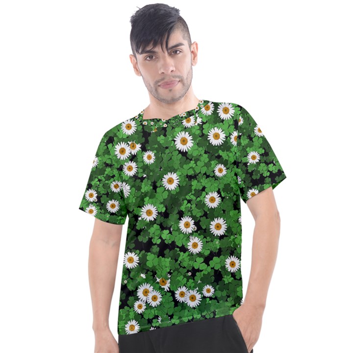 Daisies Clovers Lawn Digital Drawing Background Men s Sport Top