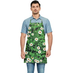 Daisies Clovers Lawn Digital Drawing Background Kitchen Apron by Ravend