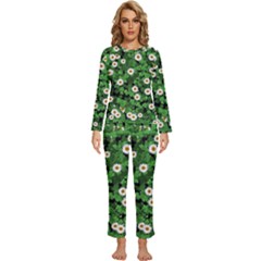 Daisies Clovers Lawn Digital Drawing Background Womens  Long Sleeve Lightweight Pajamas Set