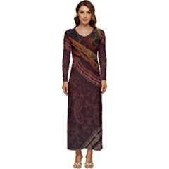 Fractal Pattern Geometric Pattern Disintegration Long Sleeve Velour Longline Maxi Dress by Ravend