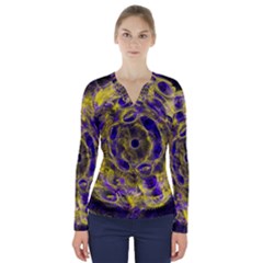 Fractal Glowing Kaleidoscope V-neck Long Sleeve Top by Ravend