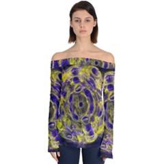 Fractal Glowing Kaleidoscope Off Shoulder Long Sleeve Top by Ravend